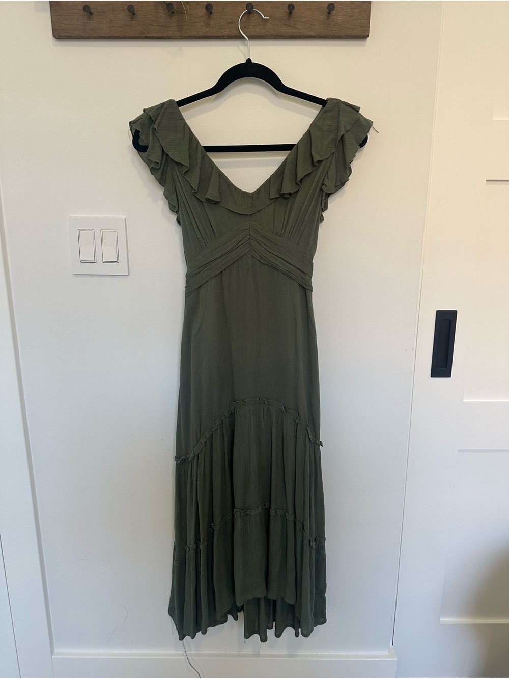 ILLA ILLA Olive Ruffled V-Neck Maxi Dress